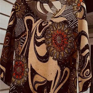Brittany Black Abstract Brown and Cream Top